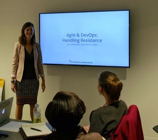 At the January 2017 CMWG meeting: Katy Saulpaugh presented How to Handle Resistance to Agile and Devops at her office, Enterprise Knowledge, located in Clarendon, Va